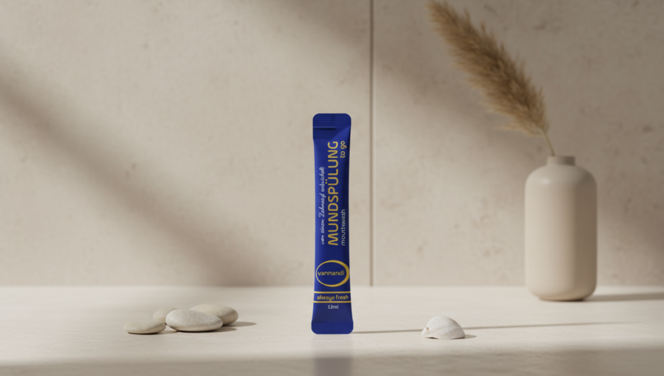 vannandi mundspülung auf waschtisch